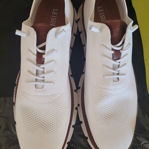 White and Brown Sneakers with Textured Upper and Rubber Soles